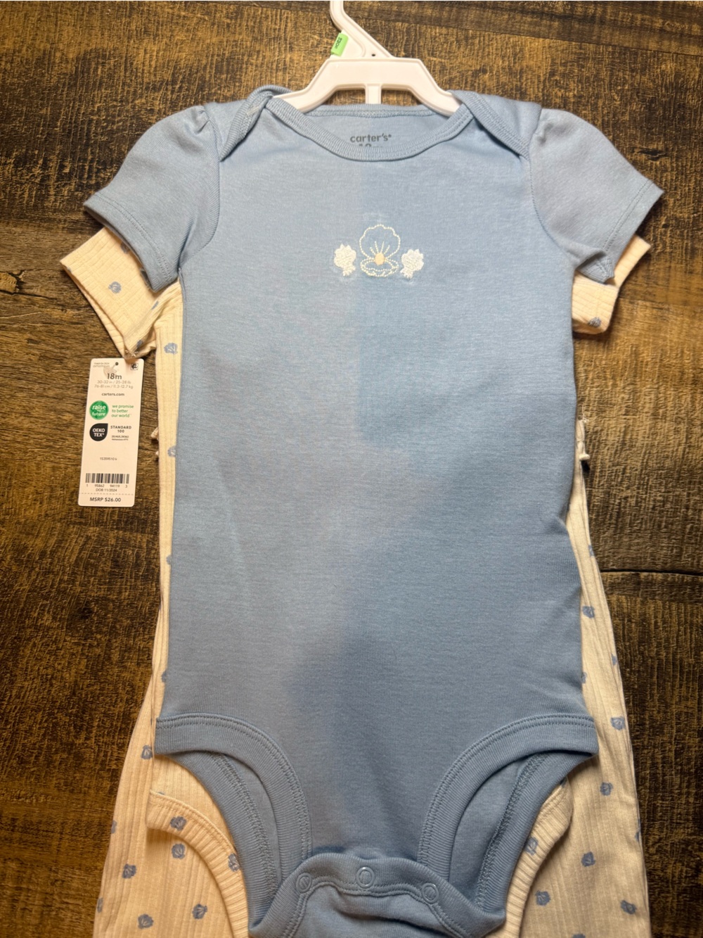 Carter's Blue Short-Sleeve Baby Bodysuit with Cream Flower Detail